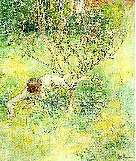Carl Larsson naken flicka under prunusbusken oil painting image